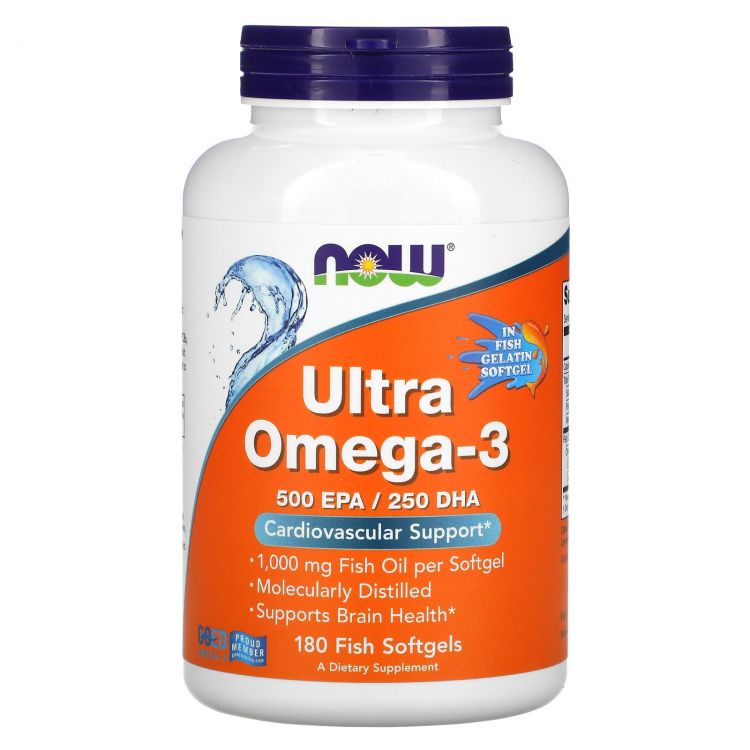 Now Foods, Ультра омега-3, 500 ЭПК/250 ДГК, 180 рыбных капсул