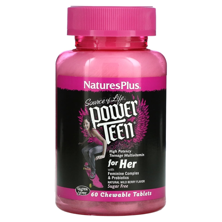 NaturesPlus  Power Teen мощный подросток, для нее натуральный вкус лесных ягод, 60 жевательных таблеток
