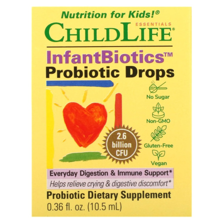 ChildLife, Essentials, InfantBiotics, пробиотические капли, 2,6 млрд КОЕ, 10,5 мл