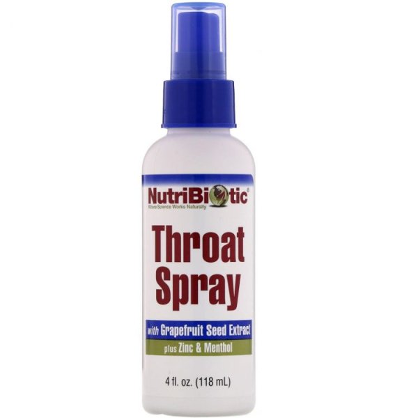 NutriBiotic Throat Spray with grapefruit seed extract Спрей для горла с экстрактом семян грейпфрута, цинком и ментолом 118 мл